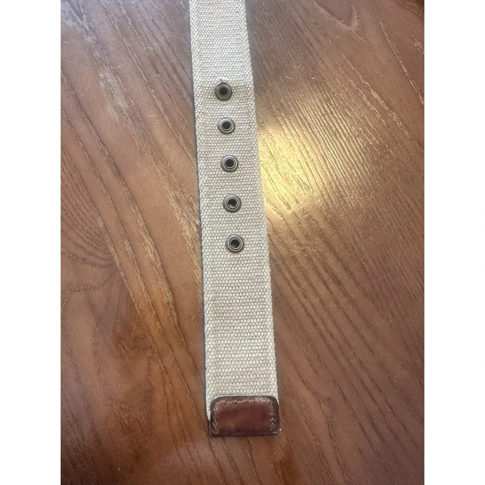 Eddie Bauer Worn Brown/Beige Canvas & Leather Belt -‎ Men's Size 40